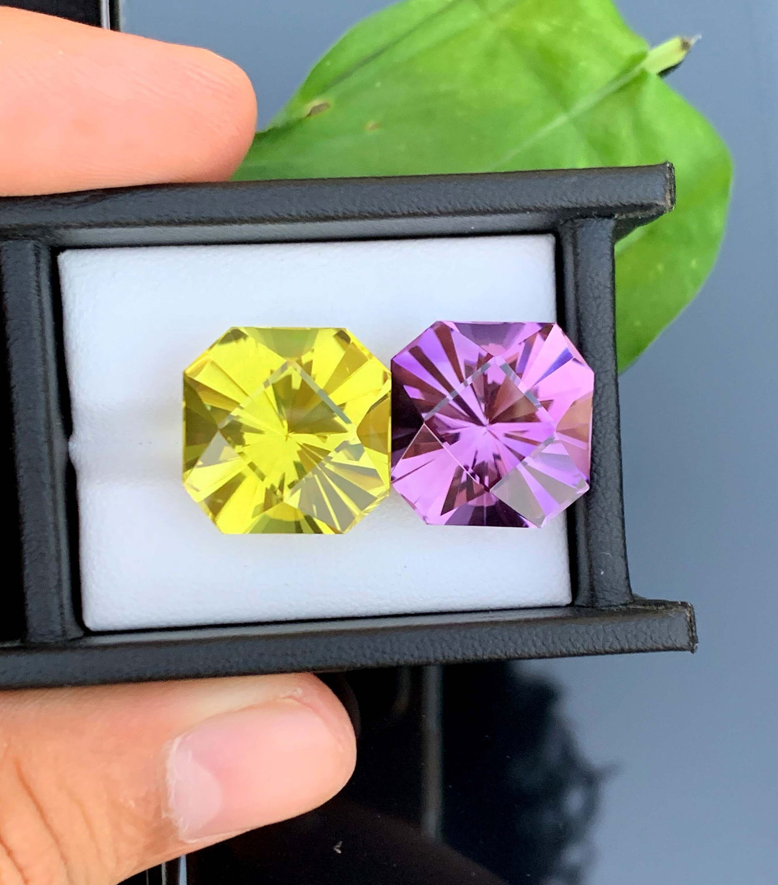 Fancy Cut Amethyst Citrine Gemstone Pair: February Birthstone, 40 Carat (17x17x12 mm) - 8