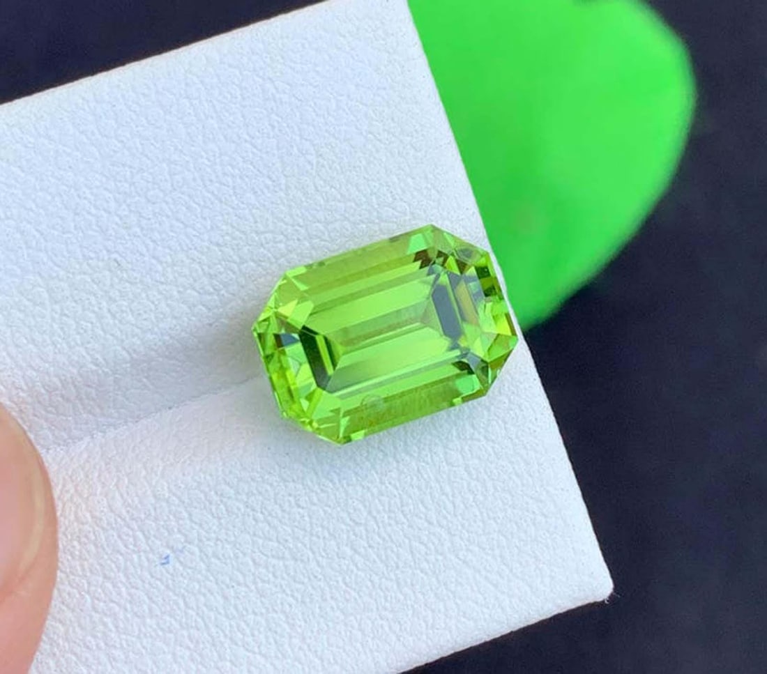 Natural Peridot Gemstones, Top Color Emerald Cut Peridot Loose Gemstone From Pakistan, August - 6