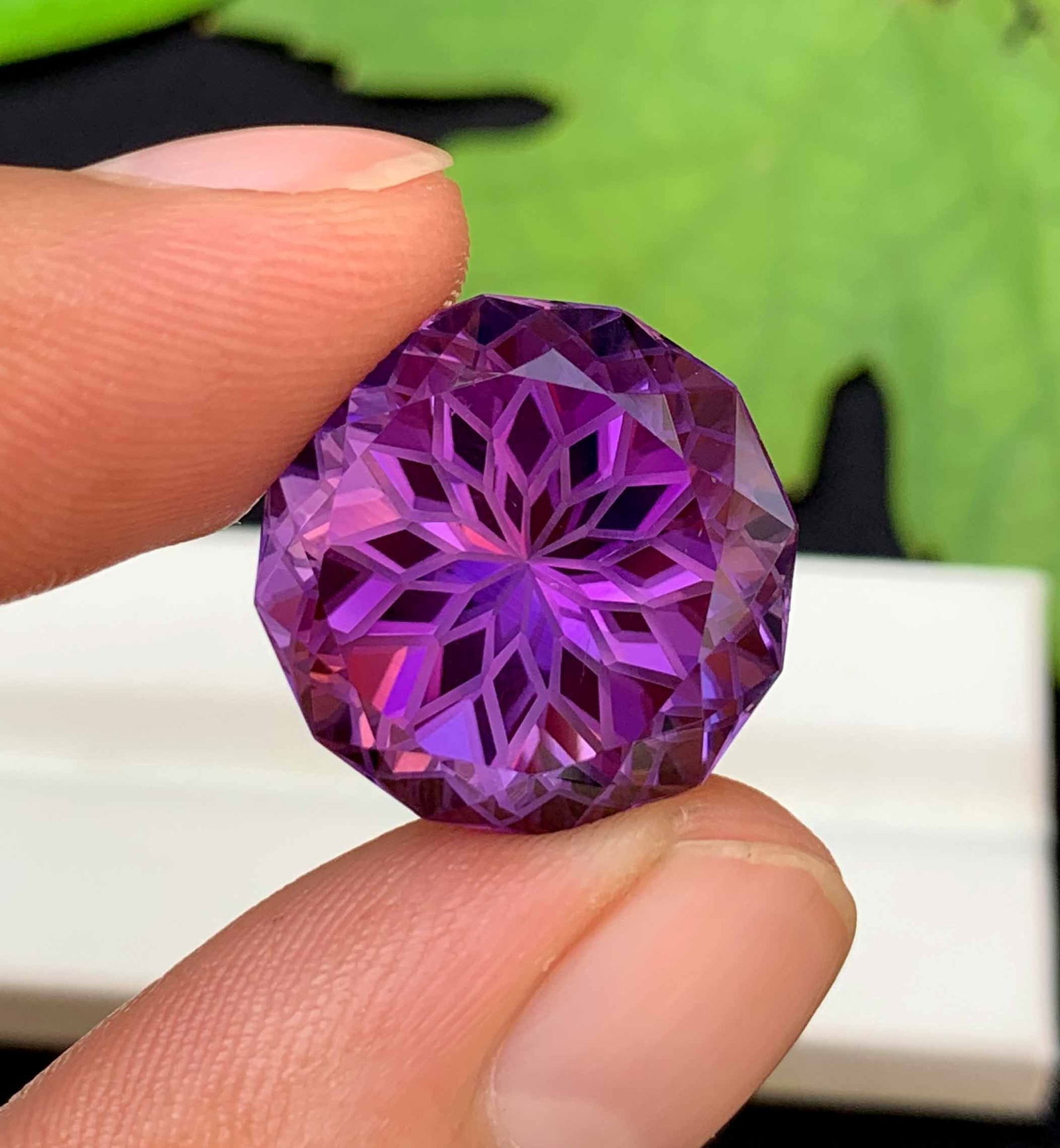 Natural Amethyst Gemstone: Precision Flower Cut, 30 Carats, February Birthstone: Materials: Gemstone: Amethyst Carat weight: 30.00 Natural Amethyst Gemstone, Precision Flower Cut Amethyst Gemstone, Perfect Cut, Faceted Gemstone February Birthstone weight - 30.00 Carats Dimension -