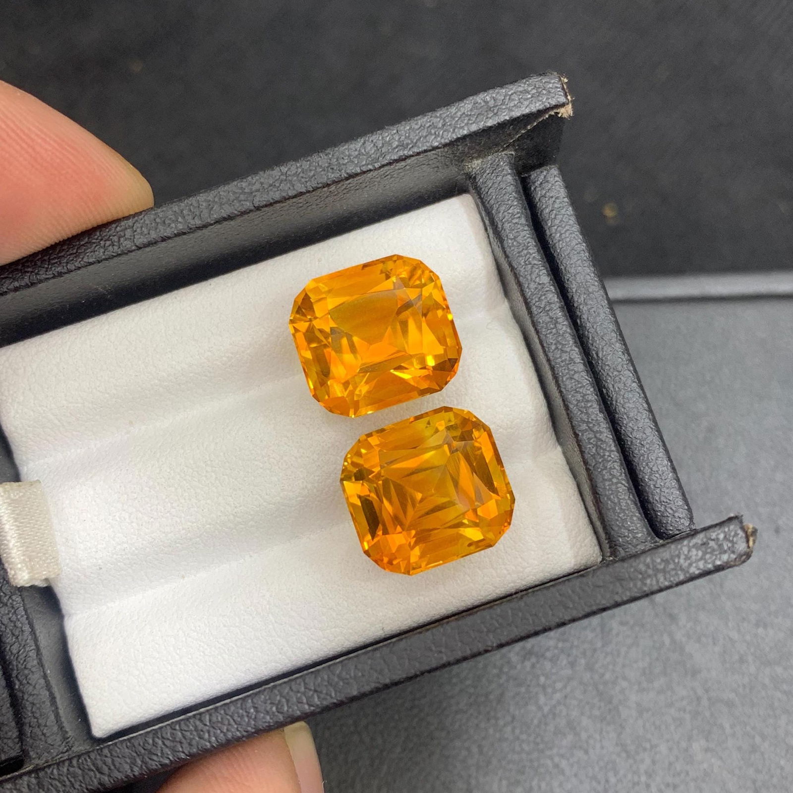 Madeira Citrine Gem Pair: 17.18 ct Orange Cushion Cut Stones - 12