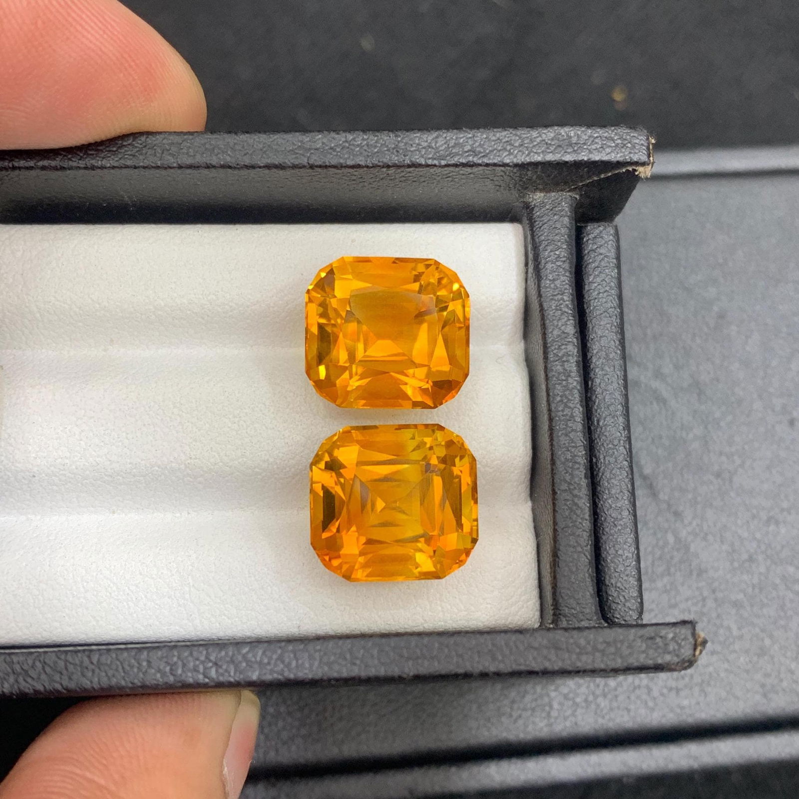 Madeira Citrine Gem Pair: 17.18 ct Orange Cushion Cut Stones - 13