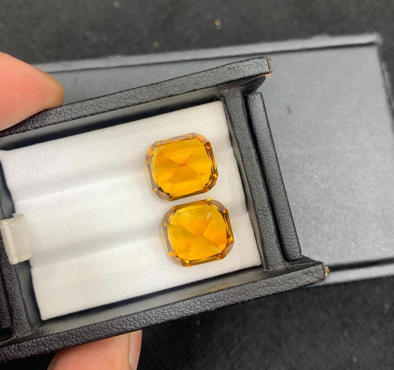 Madeira Citrine Gem Pair: 17.18 ct Orange Cushion Cut Stones - 19