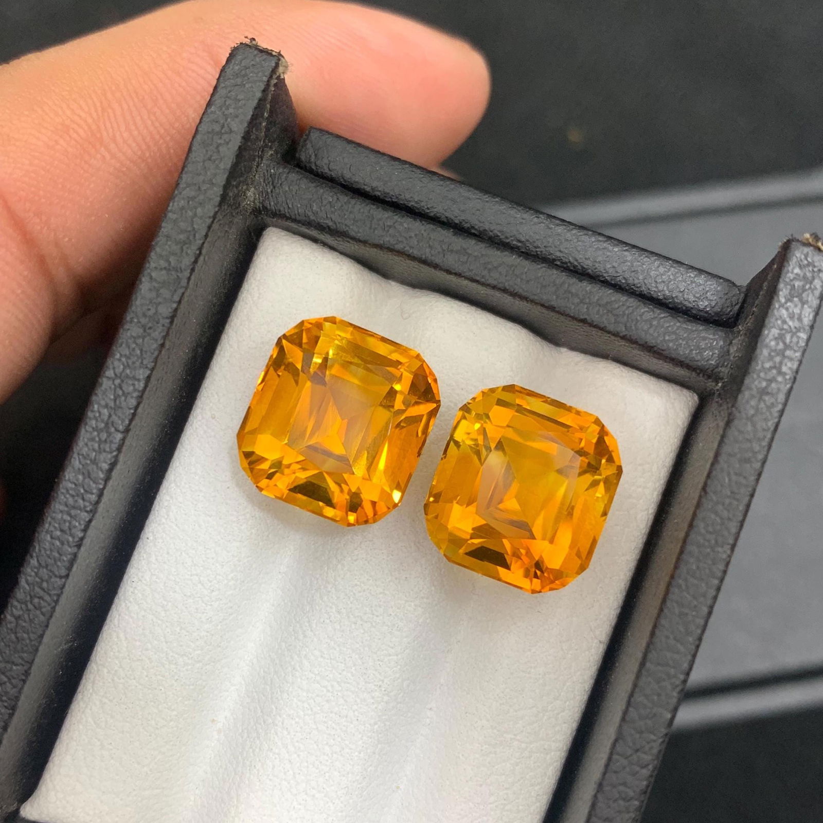 Madeira Citrine Gem Pair: 17.18 ct Orange Cushion Cut Stones - 8