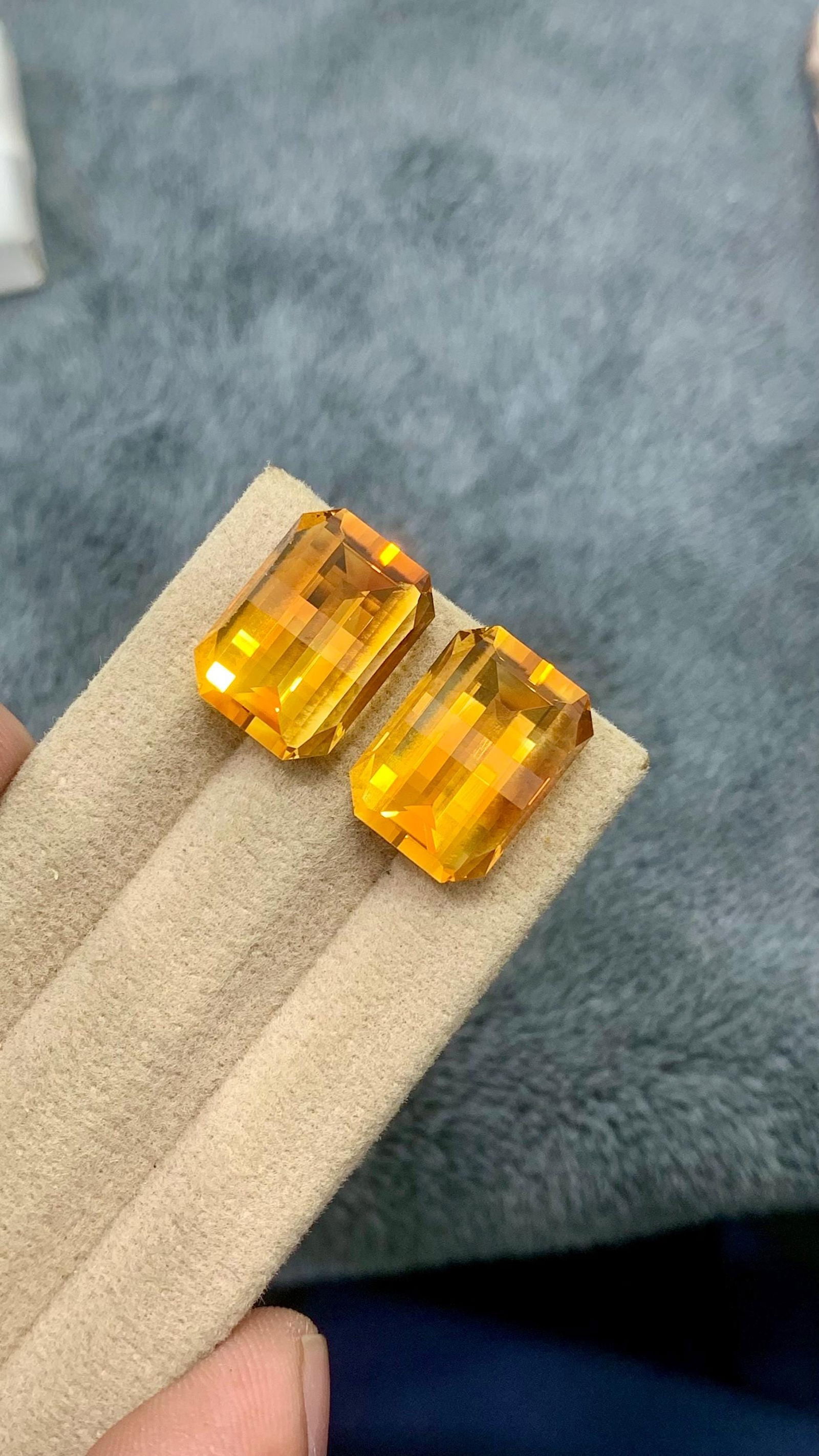 Fancy Emerald Cut aturap Citrine Golden Yellow Pair Gemstone For Earrings - 18.80 carat - 14