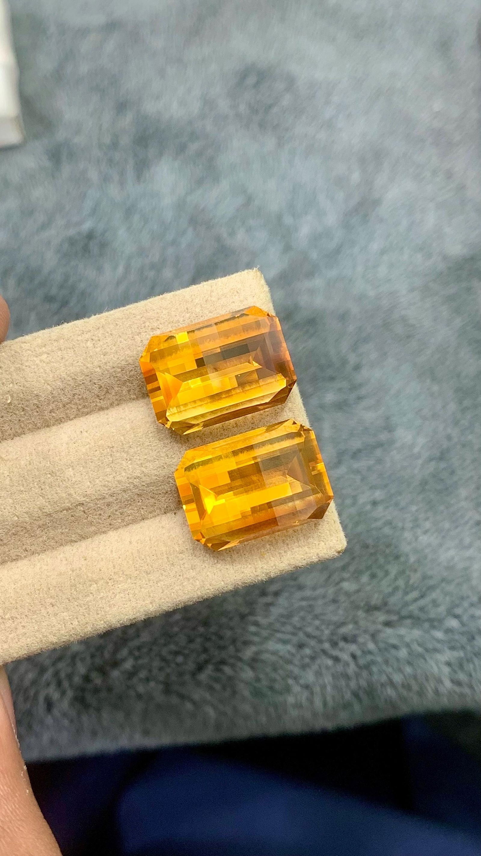 Fancy Emerald Cut aturap Citrine Golden Yellow Pair Gemstone For Earrings - 18.80 carat - 16