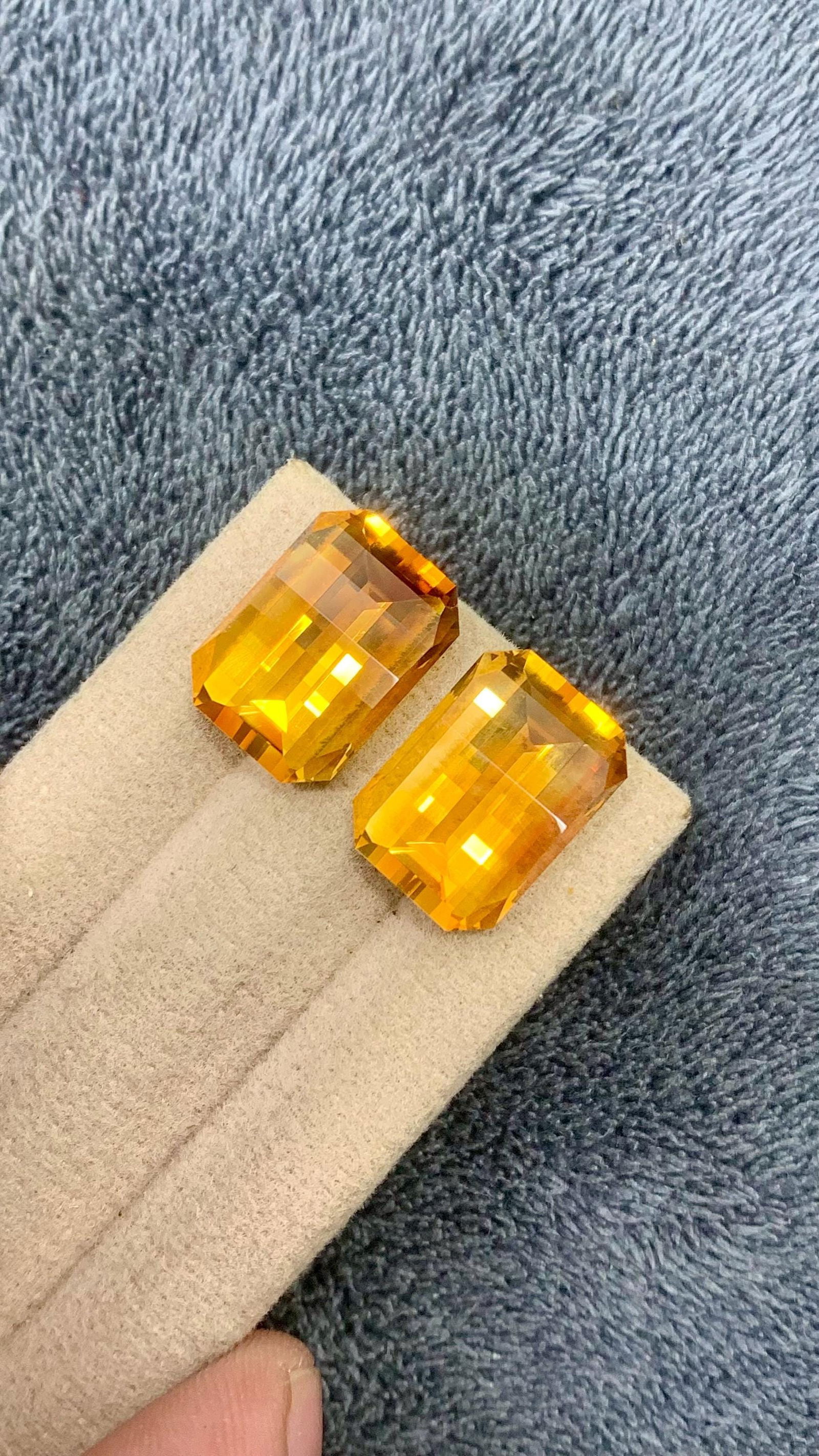 Fancy Emerald Cut aturap Citrine Golden Yellow Pair Gemstone For Earrings - 18.80 carat - 4