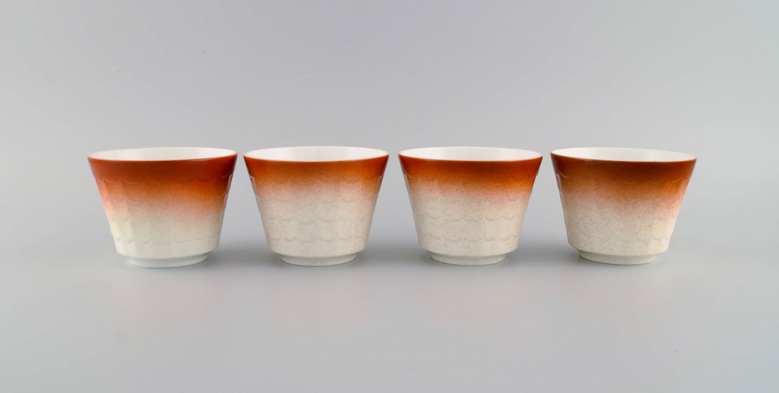 Wilhelm Kåge for Gustavsberg. Four art deco herb pots in glazed porcelain. Swedish design,: Title: Wilhelm Kåge for Gustavsberg. Four art deco herb pots in glazed porcelain. Swedish design, 1960s. Description: Wilhelm Kåge for Gustavsberg. Four art deco herb pots in glazed