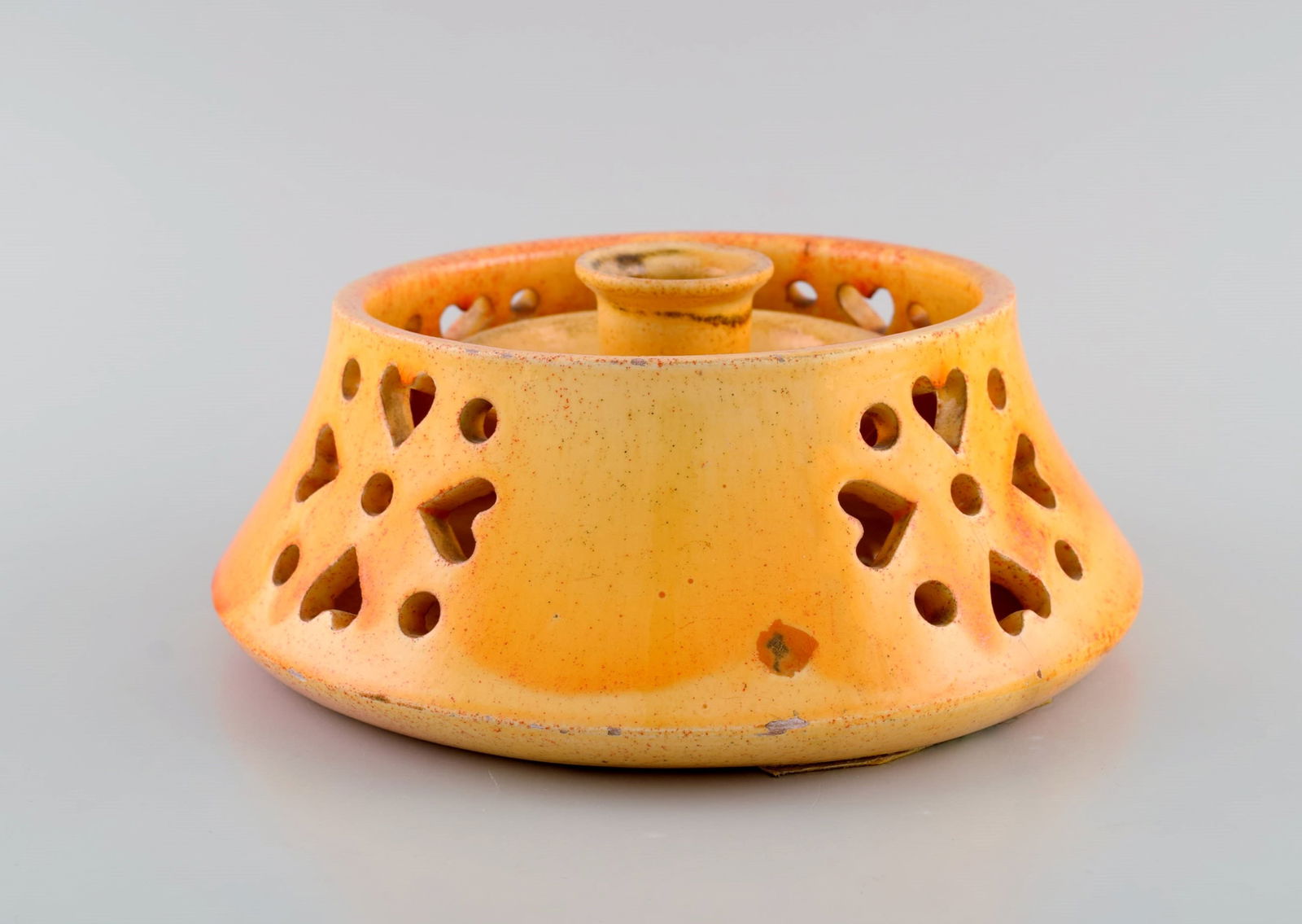 Kähler, Denmark. Candlestick with heater in glazed stoneware. Beautiful orange uranium glaze. - 3
