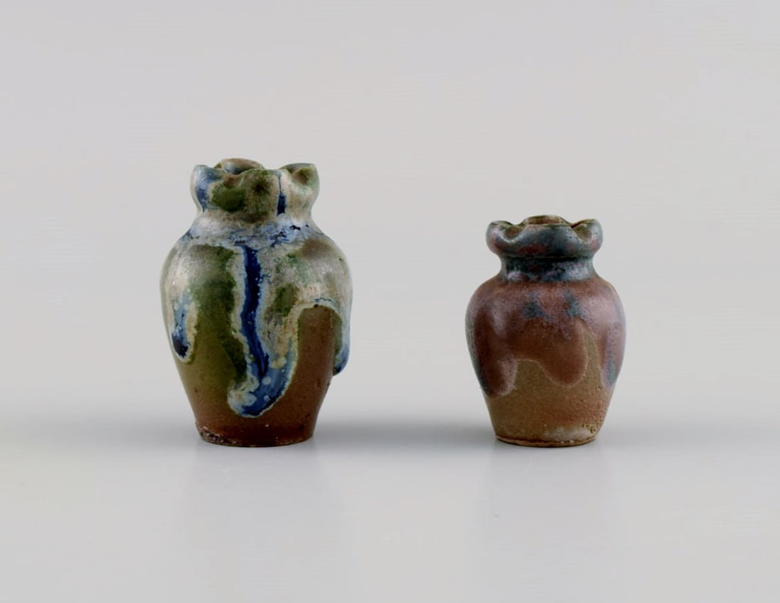 Six Belgian miniature vases in glazed ceramics. Mid-20th century. - 2