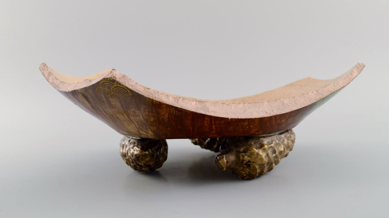 Emile Gallé for St. Clement, Nancy. Antique art nouveau bowl in hand-painted faience with feet - 5