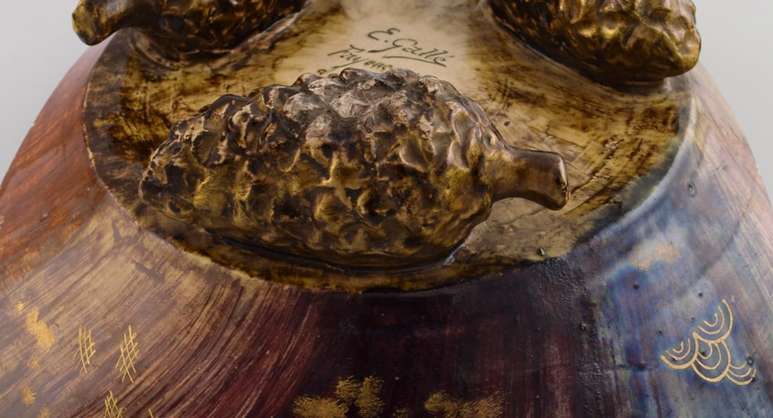 Emile Gallé for St. Clement, Nancy. Antique art nouveau bowl in hand-painted faience with feet - 8