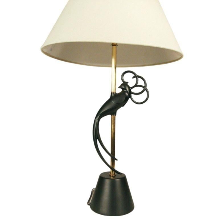 Mid-century Brass & Steel "Lovebird" Sculptral Table Lamp by Rembrandt , Pair - 3