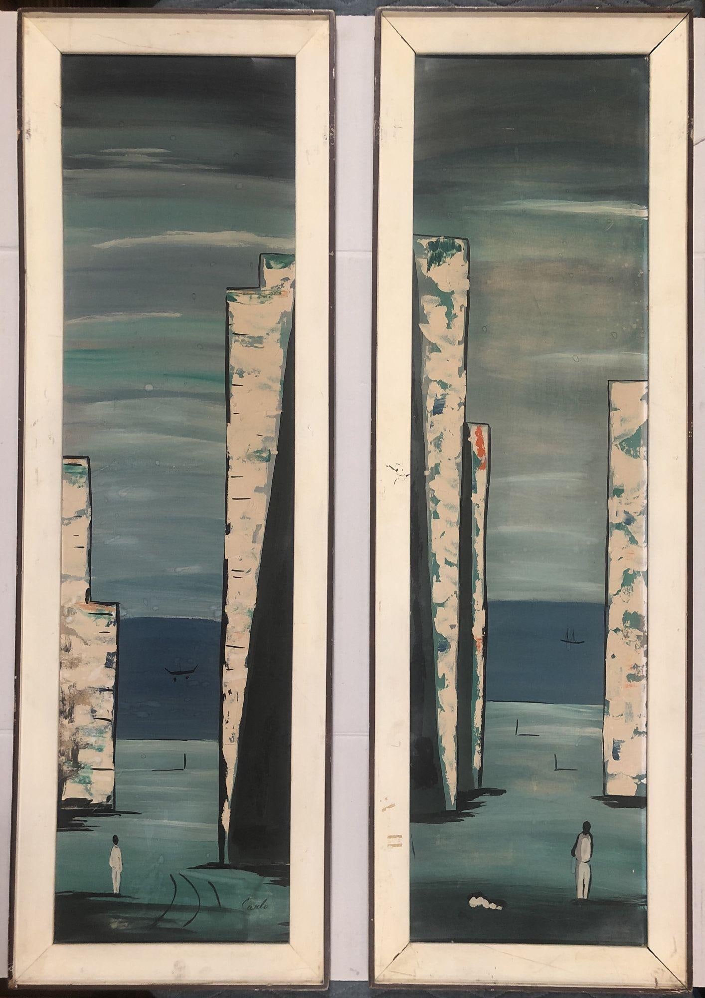 Abstract Landscape Acrylic on Canvas by Carlo of Hollywood, Pair - 6