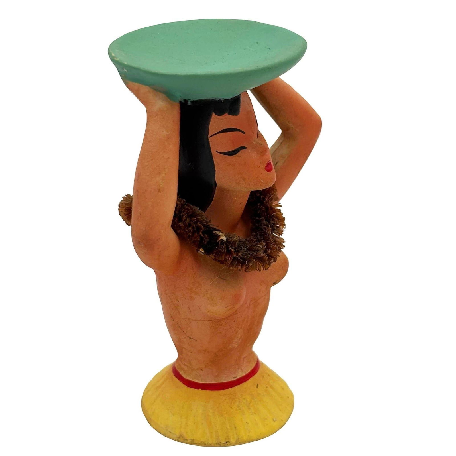 1940 Chalkware Ceramic Nude Hula Girl Napkin Holder Bust Sculpture - 14