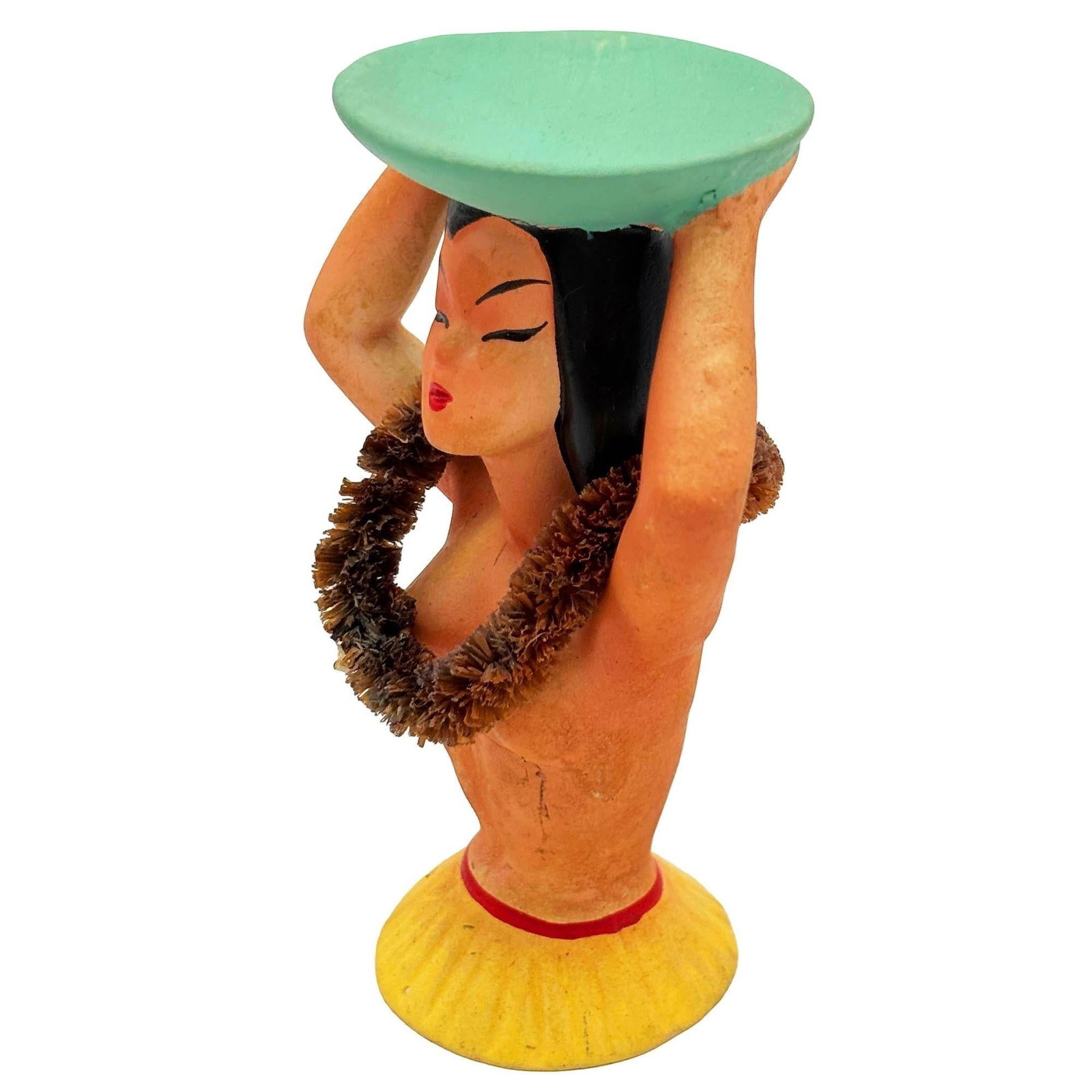 1940 Chalkware Ceramic Nude Hula Girl Napkin Holder Bust Sculpture - 4
