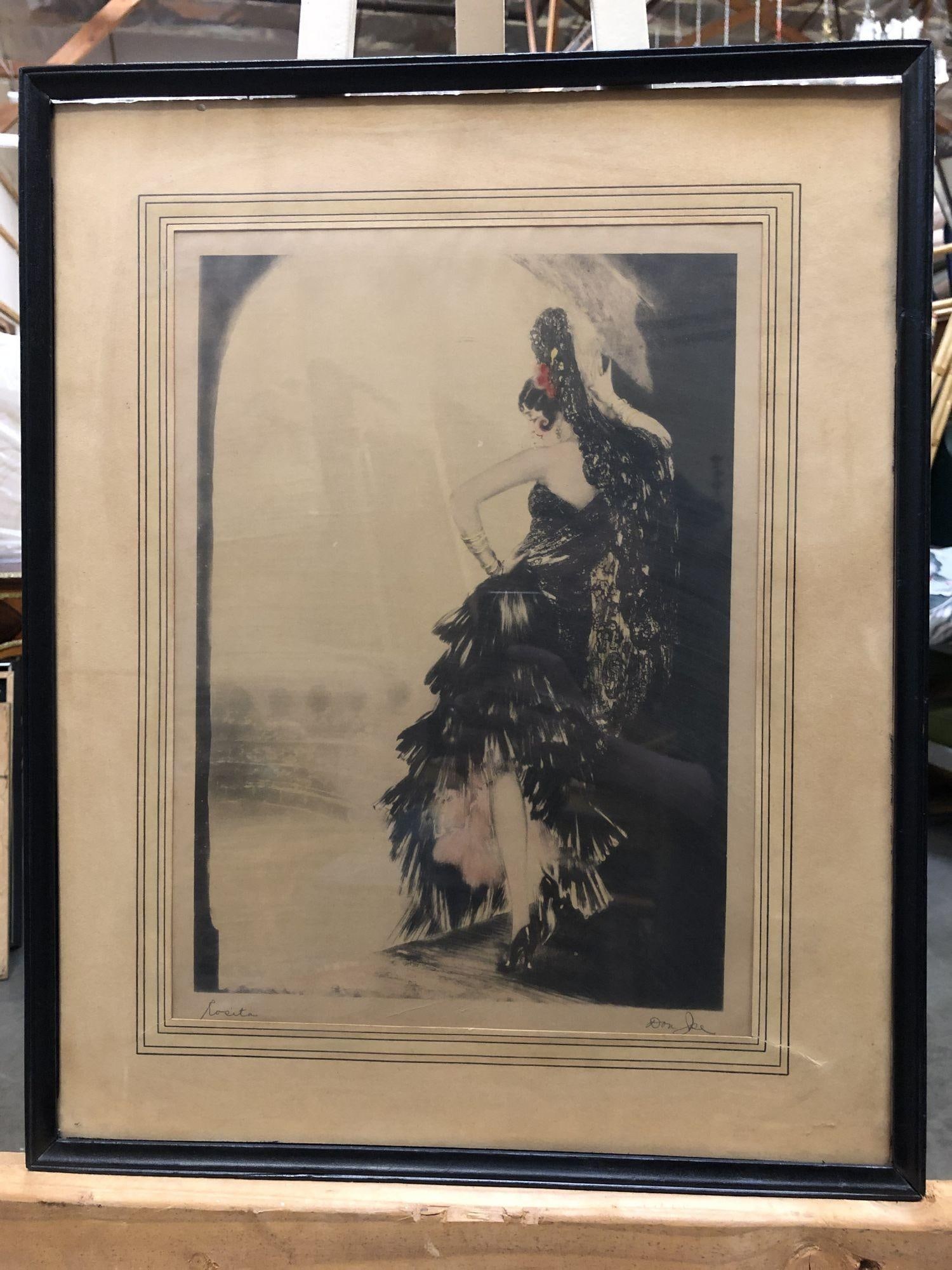 Louis Icart Colored Etching "Seville" in original Frame - 12