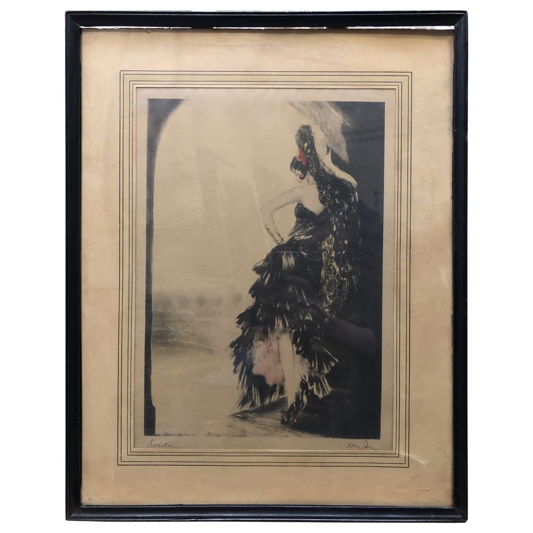 Louis Icart Colored Etching "Seville" in original Frame: Title: Louis Icart Colored Etching "Seville" in original Frame Description: Louis Icart "Seville" Colored artwork Etching in original frame circa 1982 Using the drypoint process, Icart could sketch an