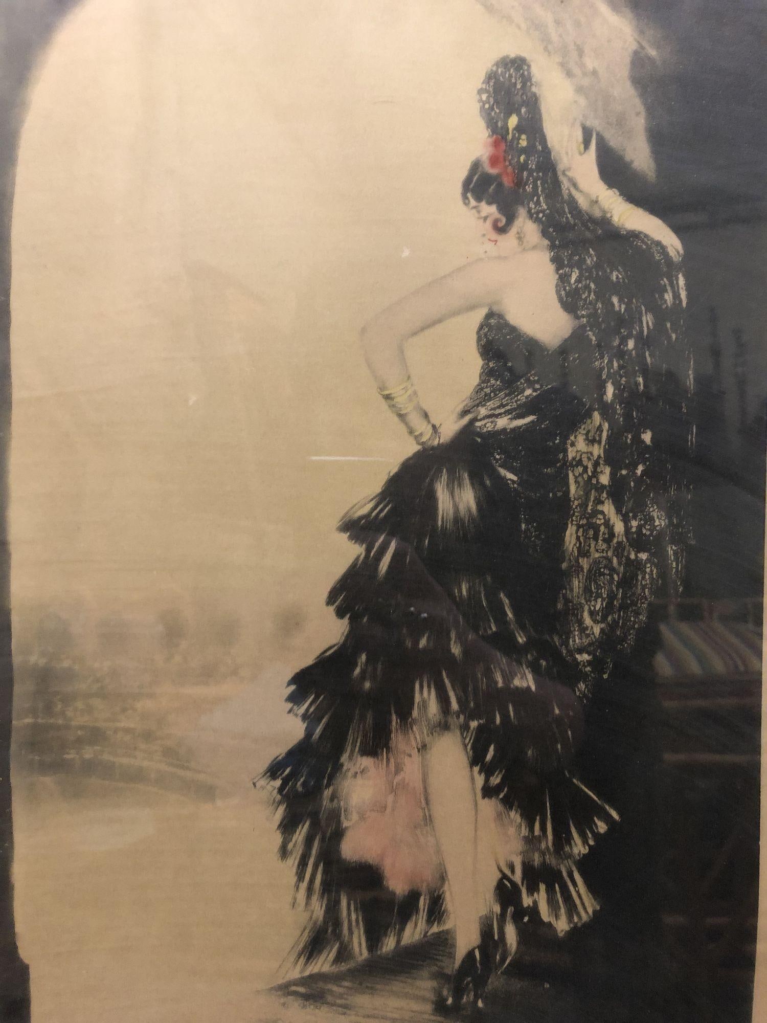 Louis Icart Colored Etching "Seville" in original Frame - 2