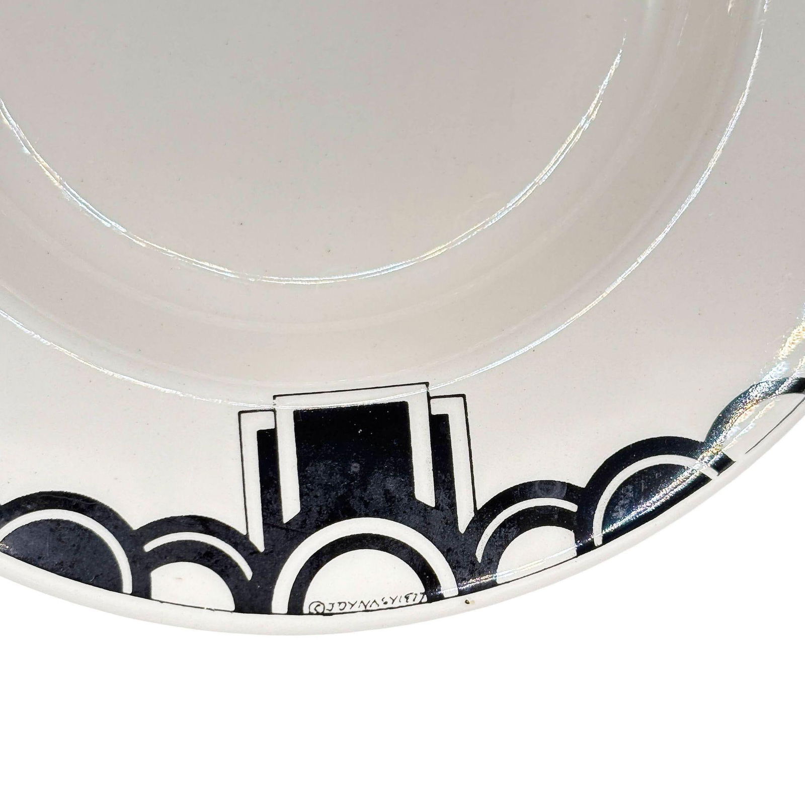 1977 Art Deco Style 8” Porcelain Hollywood Bowl Round Ashtray, Signed - 6