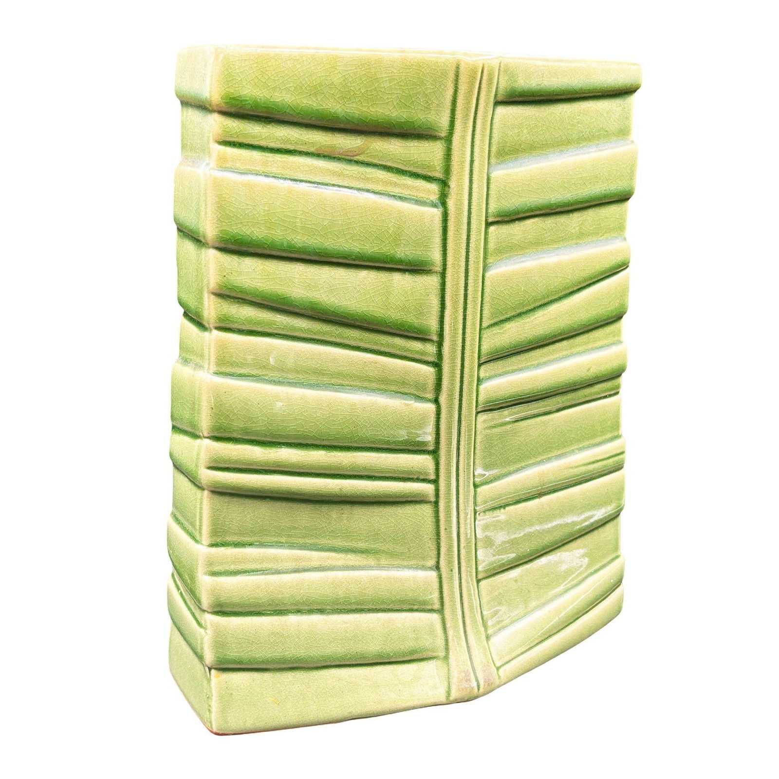 Mid-century California Pottery Green Ceramic Tropical Bamboo Flower Vase - 10