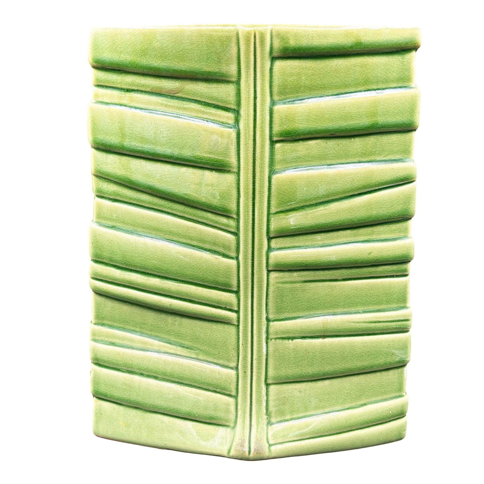 Mid-century California Pottery Green Ceramic Tropical Bamboo Flower Vase - 11