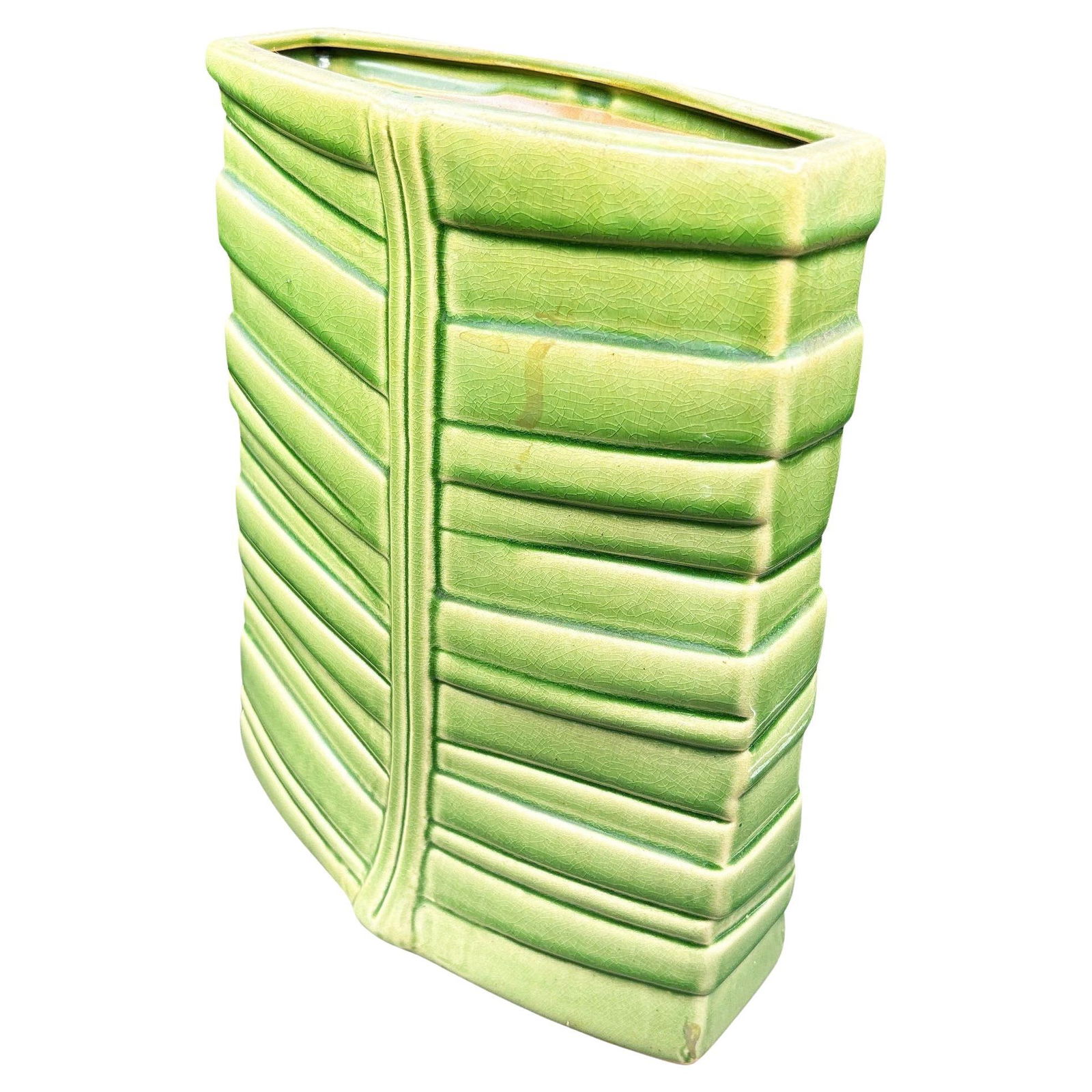 Mid-century California Pottery Green Ceramic Tropical Bamboo Flower Vase - 7