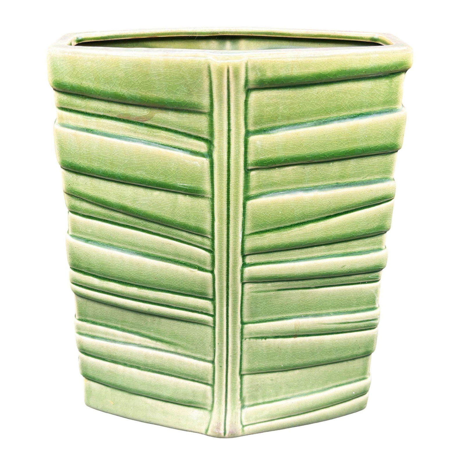 Mid-century California Pottery Green Ceramic Tropical Bamboo Flower Vase - 9