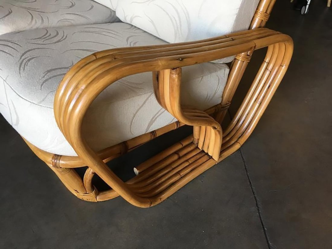 Restored 4-Strand Square Pretzel "S" Arm Rattan Sofa W/ 2 Tier Table - 6