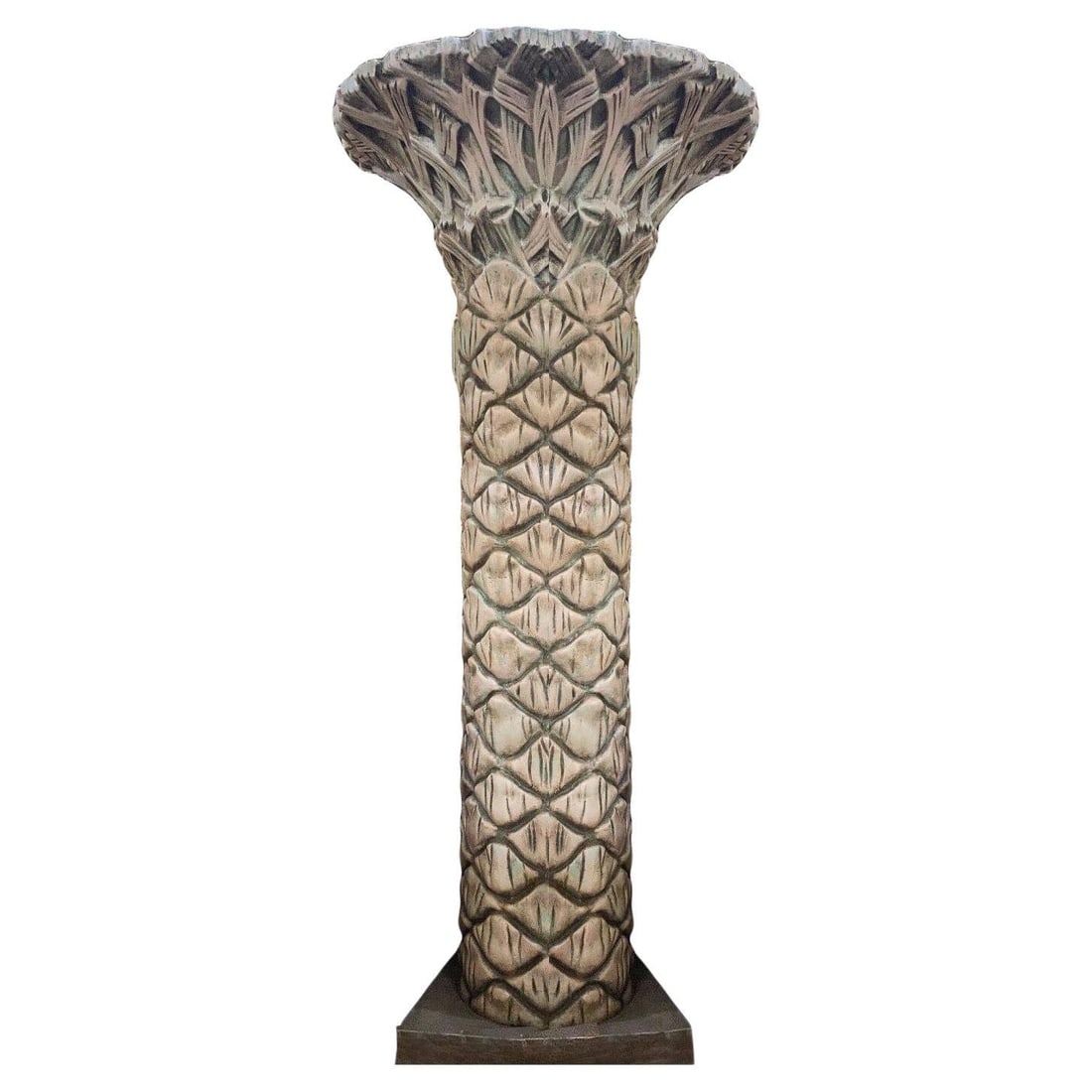 10-Foot Fiberglass Art Deco Grand Palm Tree Architectural Column, 2 Available: Title: 10-Foot Fiberglass Art Deco Grand Palm Tree Architectural Column, 2 Available Description: Large 10-foot-tall hand-painted cast fiberglass Art Deco style organic column originally made for the