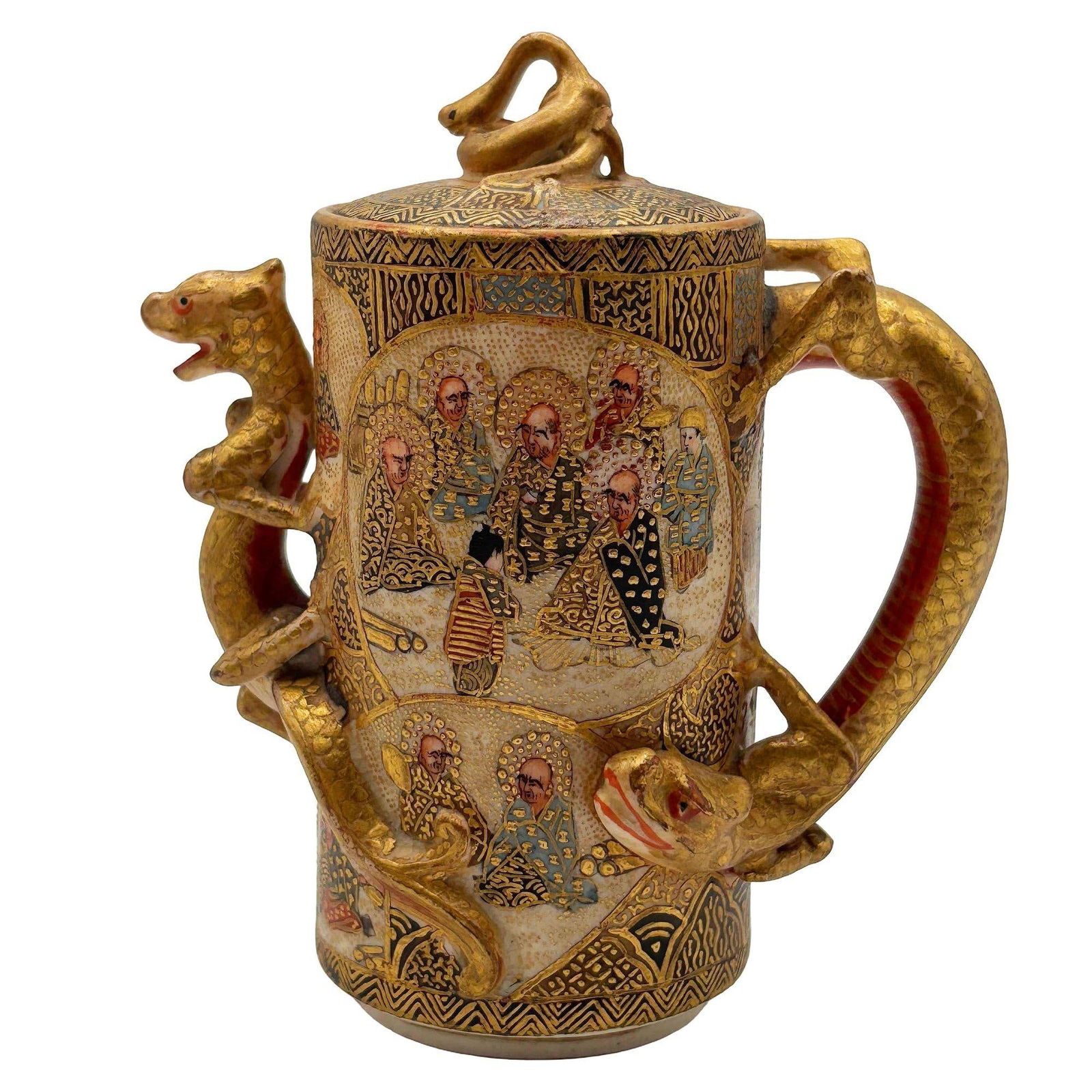 Gyokushu Satsuma Earthenware Saki Pitcher, C. Meiji Period - 20