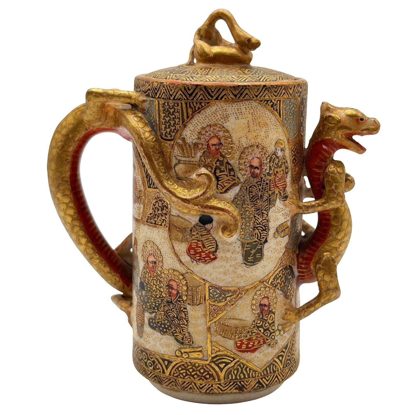 Gyokushu Satsuma Earthenware Saki Pitcher, C. Meiji Period - 4