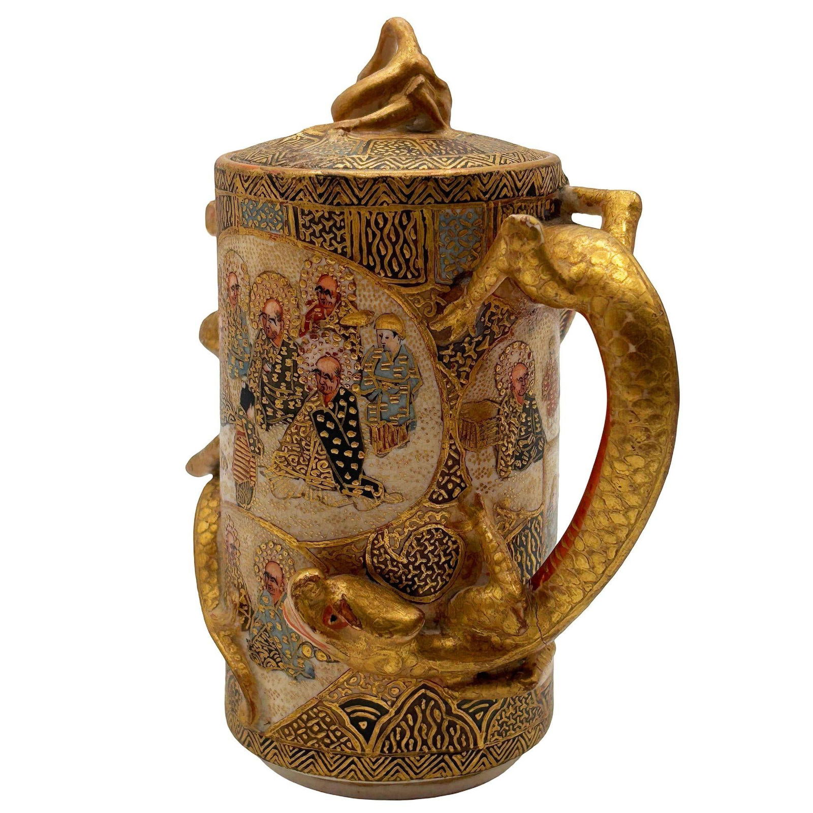 Gyokushu Satsuma Earthenware Saki Pitcher, C. Meiji Period - 9
