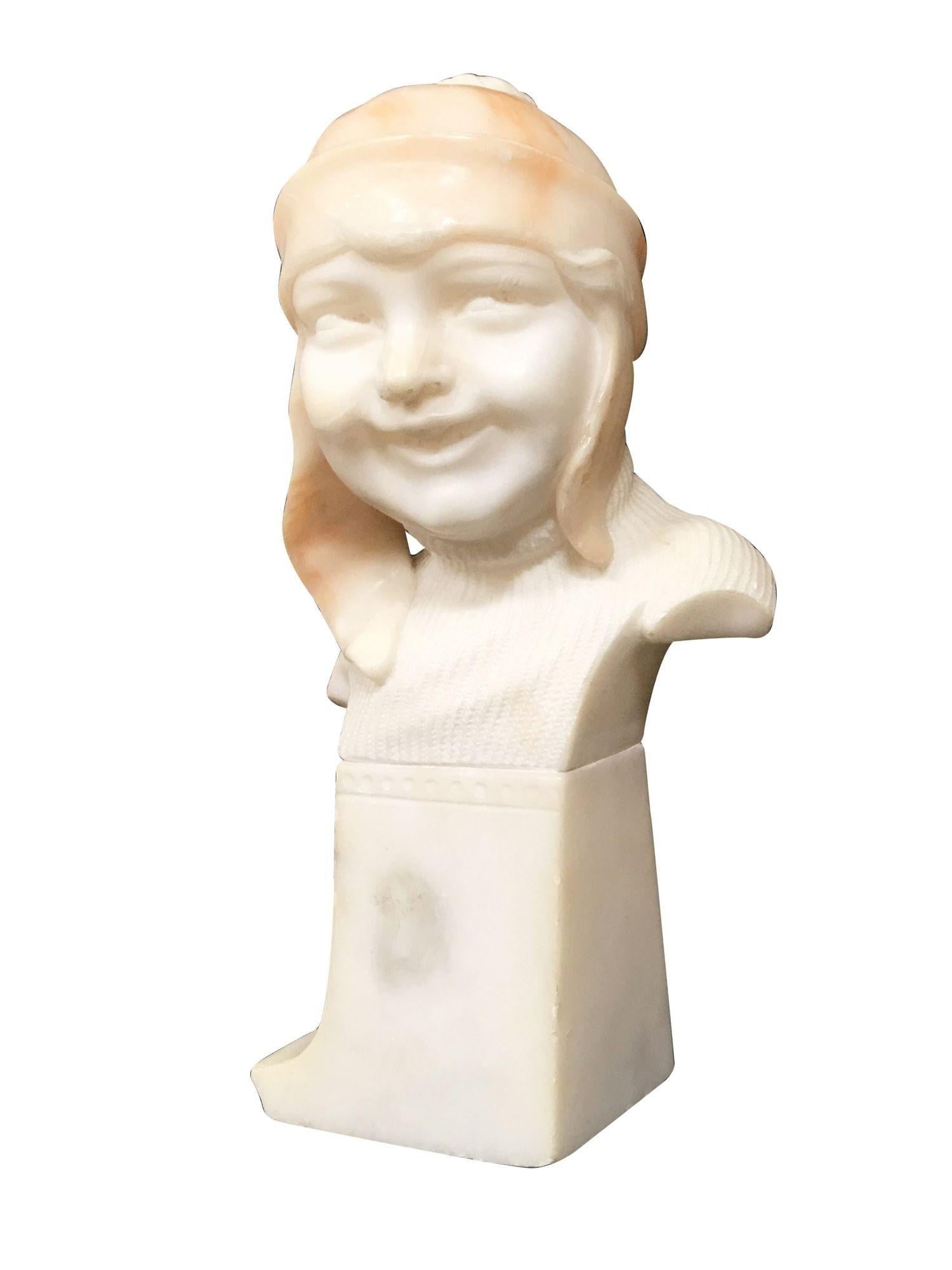 Hand Carved Boy and Girl Alabaster Bust Set - 10