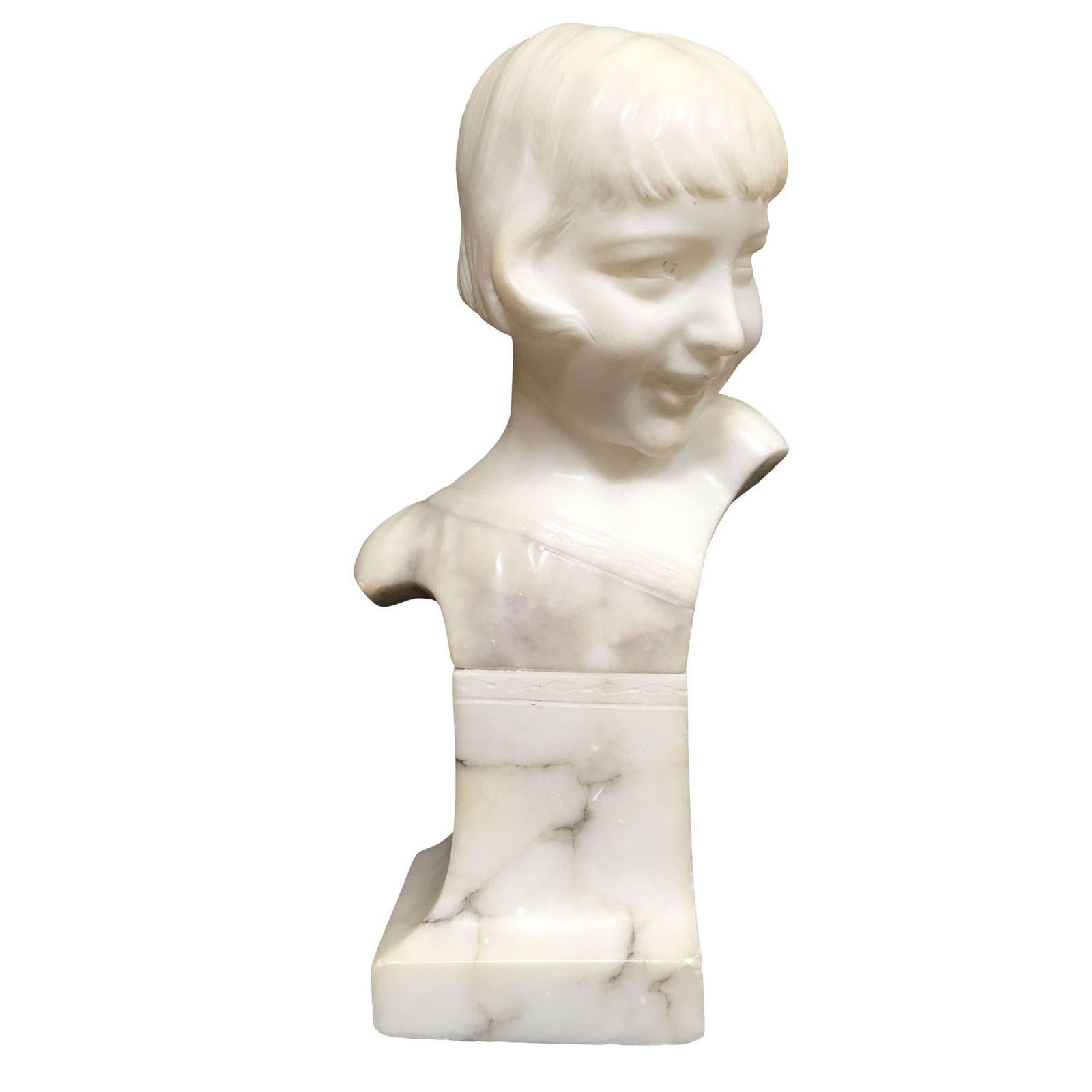 Hand Carved Boy and Girl Alabaster Bust Set - 3