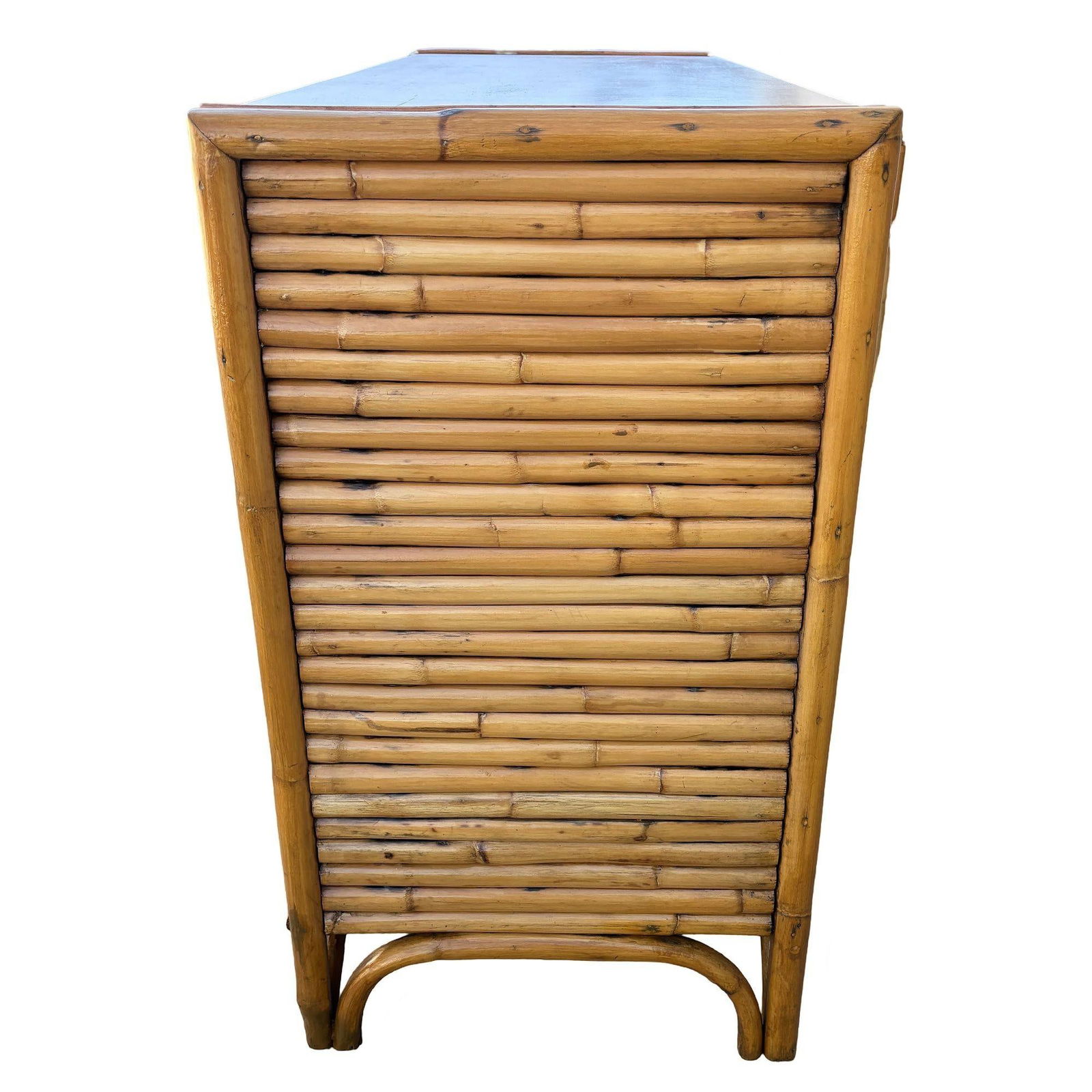 Restored Early Mid-century Stacked Rattan Credenza TV Stand w/ Mahogany Top - 13