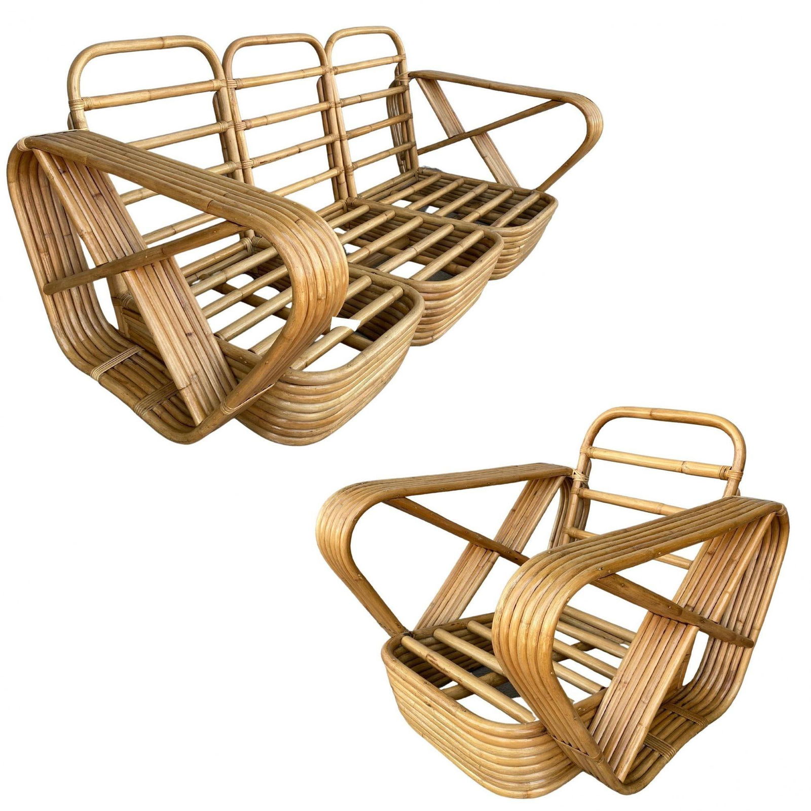 Restored Six-Strand Square Pretzel Sofa & Lounge Chair Livingroom Set - 8