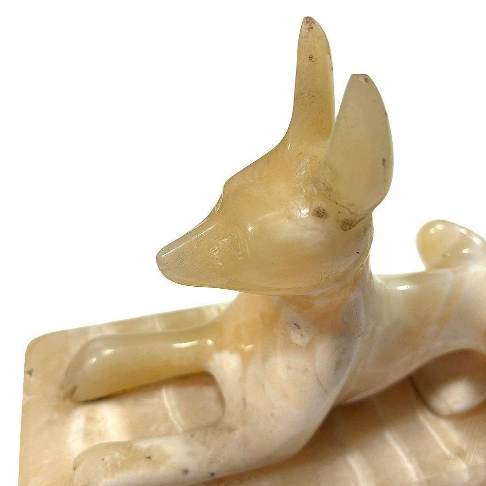 Hand Carved Alabaster Anubis Egyptian God Sculpture Paper Weight - 12