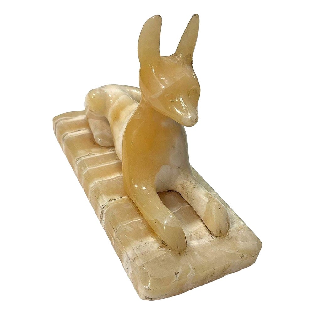 Hand Carved Alabaster Anubis Egyptian God Sculpture Paper Weight - 7
