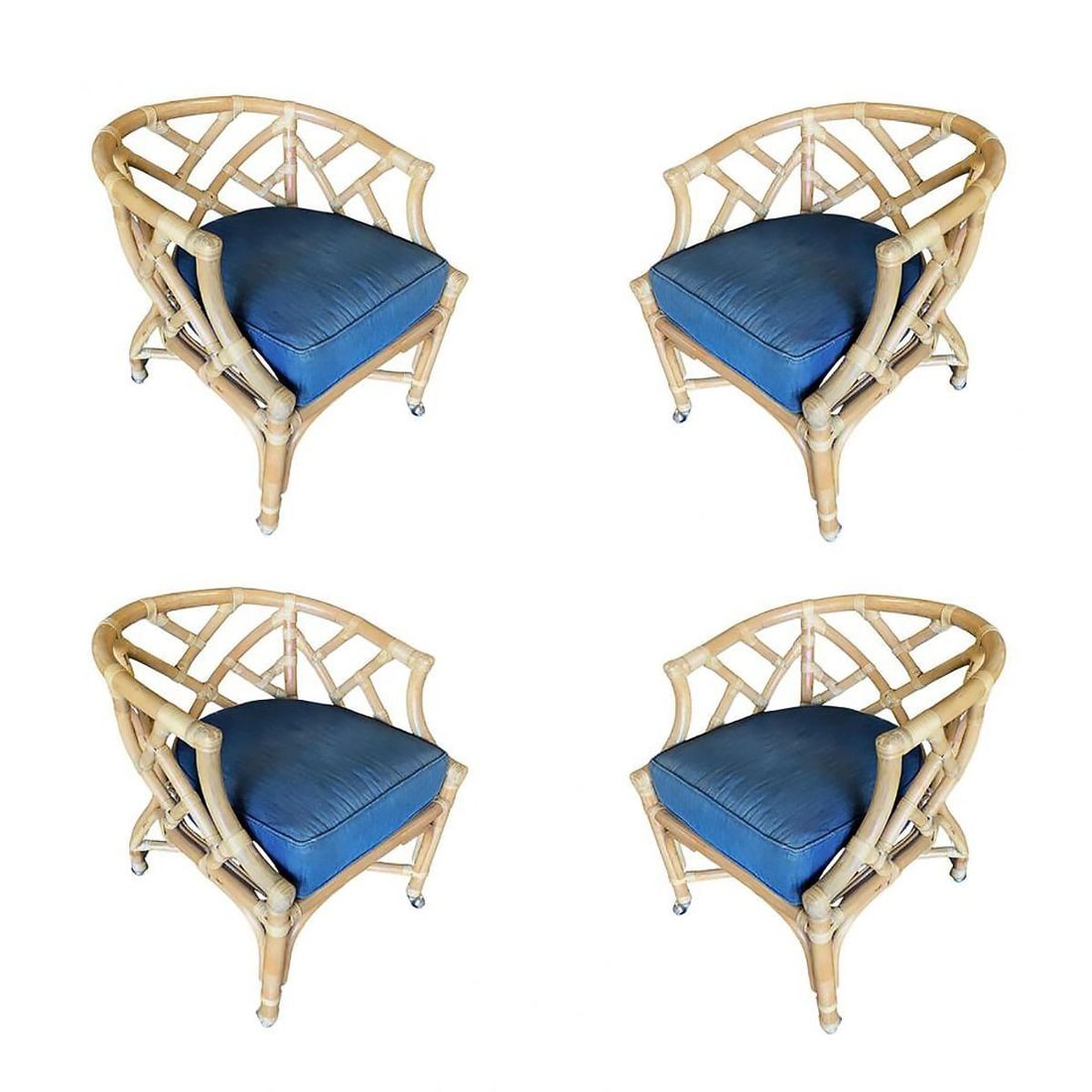 Round Pedestal Table and Geometric Bucket Armchair Rattan Dining Set - 9