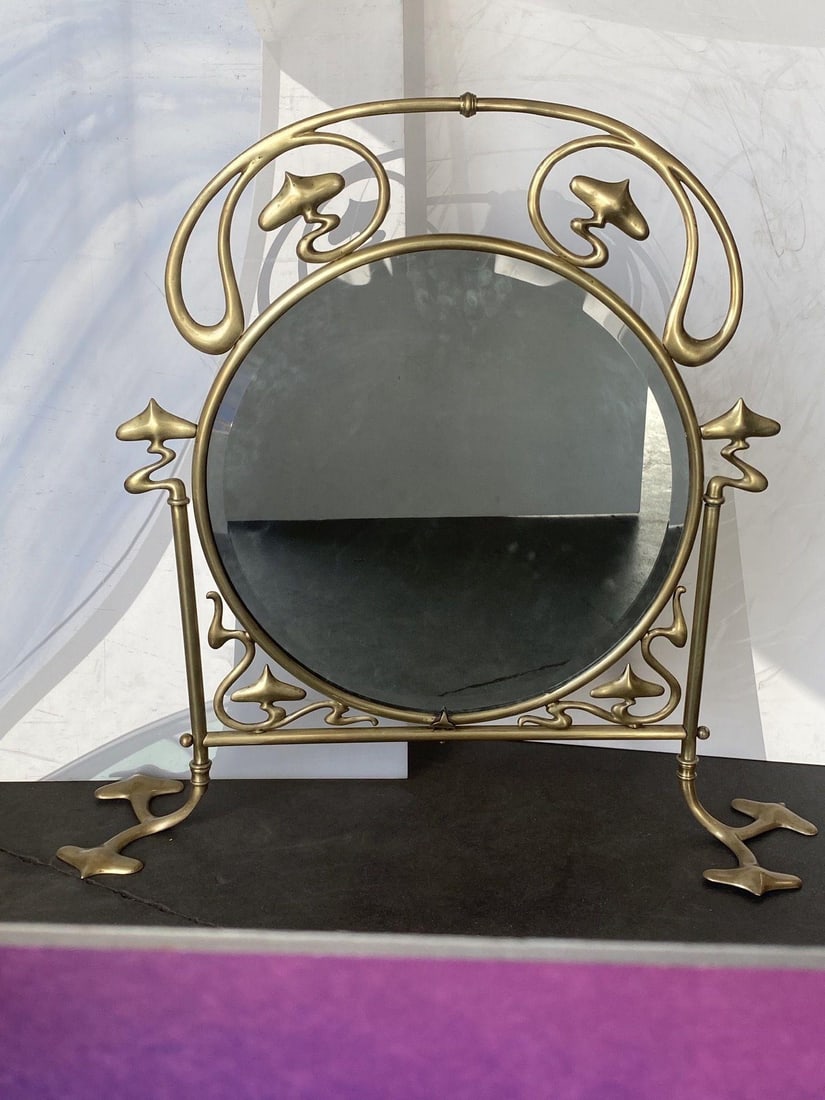 French Art Nouveau Brass Fire Screen with Mirror - 5