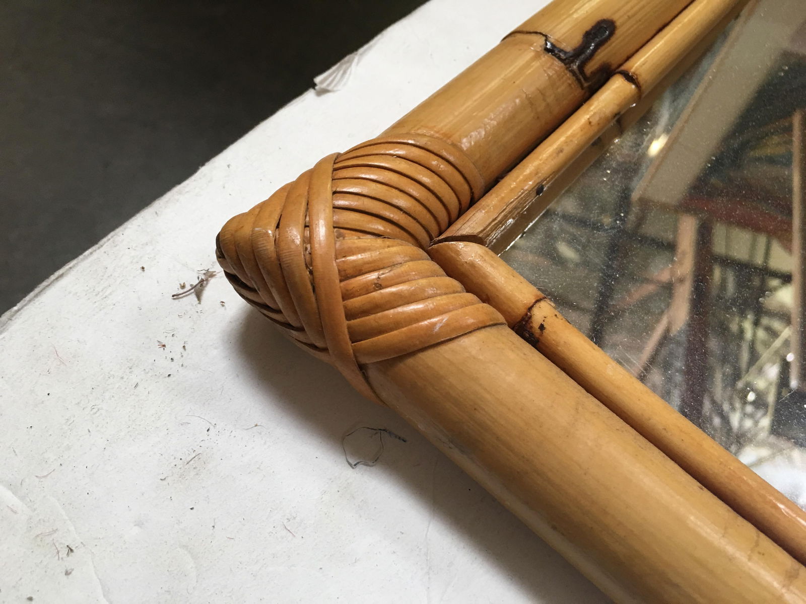 Two-Strand Rectangle Rattan Mirror with Stick Rattan Border - 6