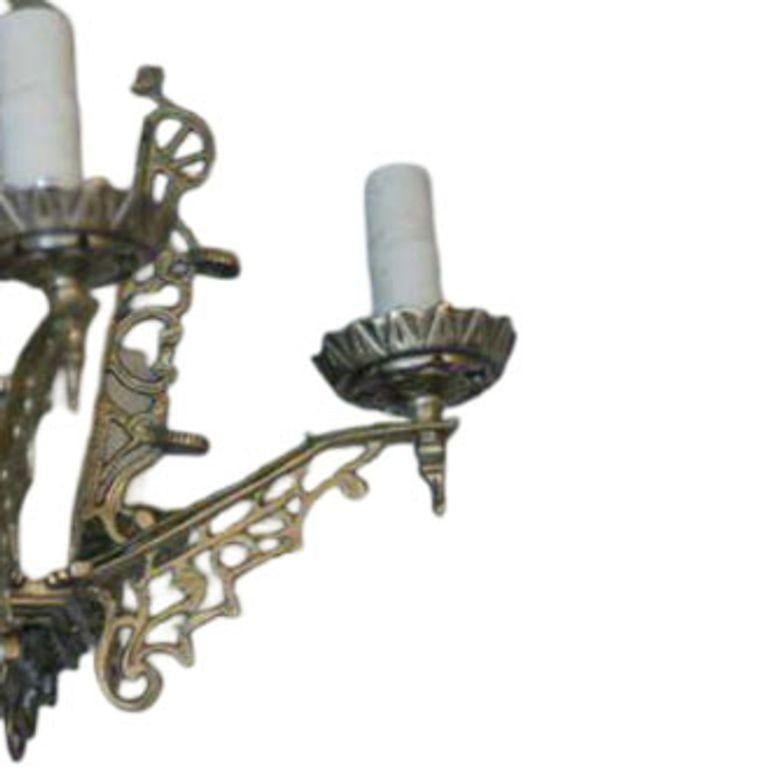 Art Deco Slat Glass Brass Dining Room Chandelier w/ Geometric Details - 12