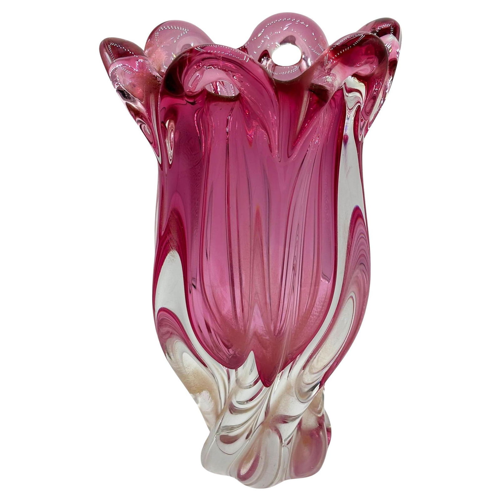 MCM Czech Cranberry Art Glass Vase by Josef Hospodka for Chribska Glassworks: Title: MCM Czech Cranberry Art Glass Vase by Josef Hospodka for Chribska Glassworks Description: Mid-century Czech cranberry art glass vase by Josef Hospodka for Chřibská glassworks. The