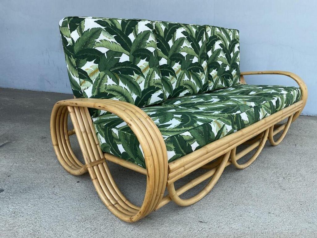 Restored Mid-century 4-Strand Rattan 3/4 Reverse Pretzel Sofa w/ Arched Base - 15