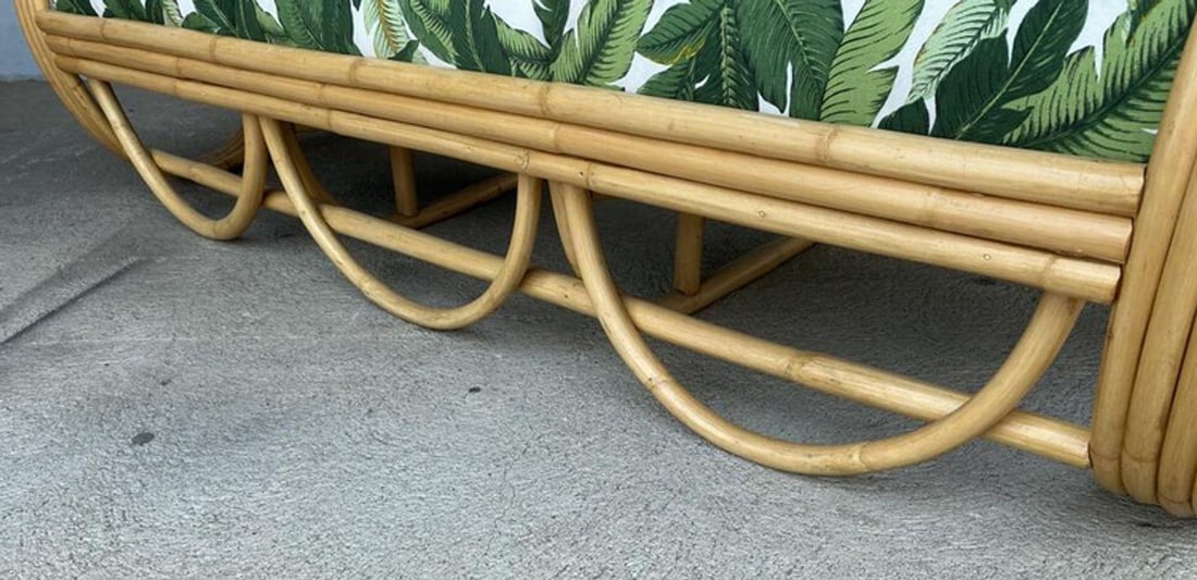 Restored Mid-century 4-Strand Rattan 3/4 Reverse Pretzel Sofa w/ Arched Base - 17