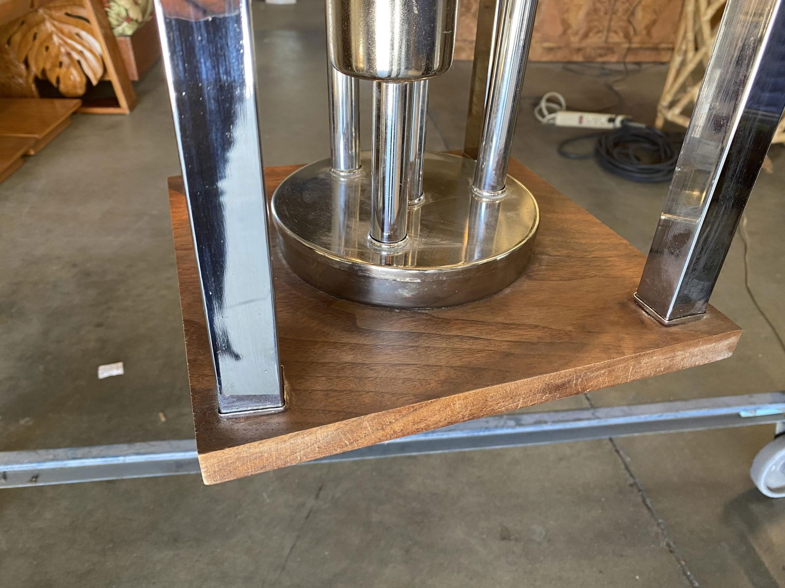 1970s Post Modern Teak and Chrome Pendant Light Fixture, Pair - 5