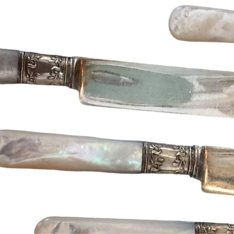 Antique Fish Flatware Set, Sterling Silver with Mother-of-pearl, Set of 18 - 17