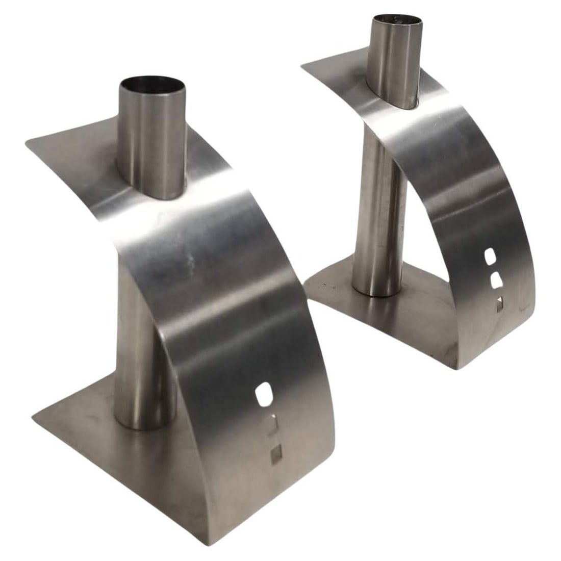 Vintage Arch Candlestick holders by ZACK - Pair: Title: Vintage Arch Candlestick holders by ZACK - Pair Description: Introducing the rare ZACK Germany 8/10 Candle Holder in stainless steel – a true embodiment of elegance and craftsmanship.