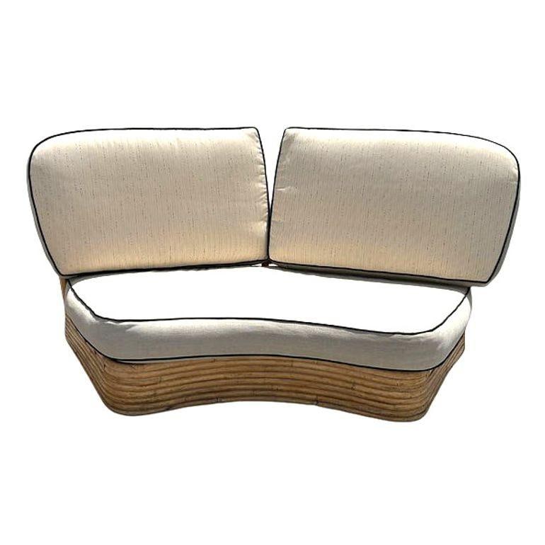 Restored 4 Person Curved Stacked Rattan Sectional Sofa - 10