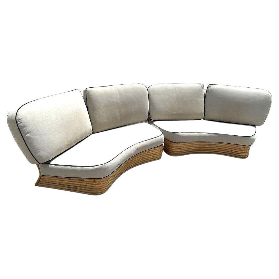 Restored 4 Person Curved Stacked Rattan Sectional Sofa - 17
